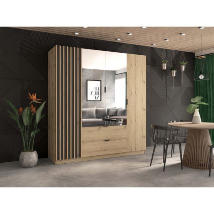 Šatní skříň se zrcadlem VISTA 200x215 cm dub artisan/grafit