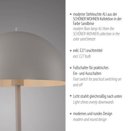 Schöner Wohnen 11727-39 - Stojací lampa ALI 1xE27/25W/230V šedá