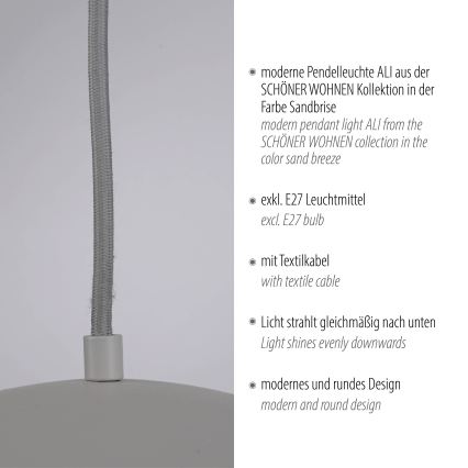 Schöner Wohnen 11728-39 - Lustr na lanku ALI 1xE27/25W/230V pr. 38 cm šedá