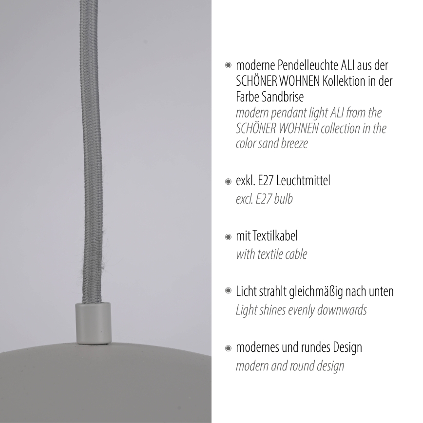 Schöner Wohnen 11728-39 - Lustr na lanku ALI 1xE27/25W/230V pr. 38 cm šedá