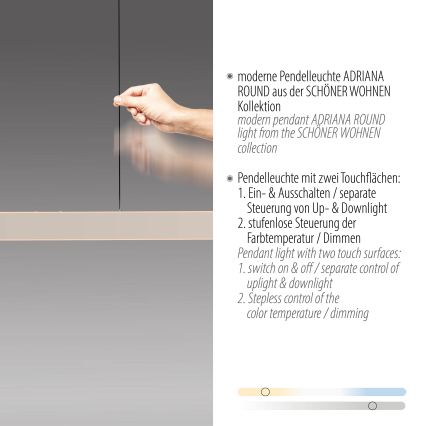 Schöner Wohnen 12577-39 - LED Stmívatelný lustr na lanku ADRIANA ROUND 2xLED/24W/230V 2700/3000/3500/4000/5000K 160 cm šedá