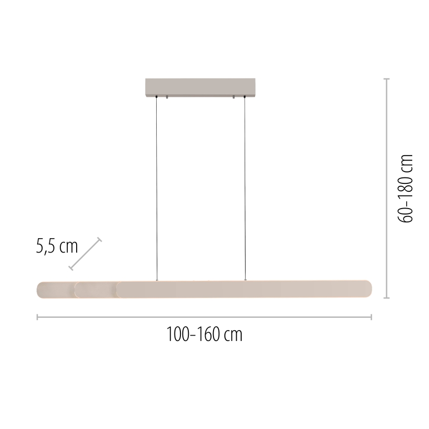 Schöner Wohnen 12577-39 - LED Stmívatelný lustr na lanku ADRIANA ROUND 2xLED/24W/230V 2700/3000/3500/4000/5000K 160 cm šedá