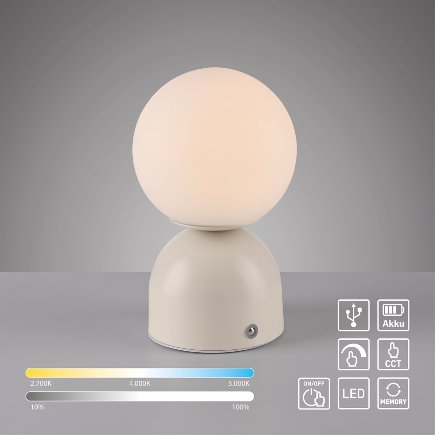 Schöner Wohnen 19218-39 - LED Stmívatelná dotyková nabíjecí stolní lampa RUDI LED/1,2W/5V 3000-6000K 1200 mAh šedá