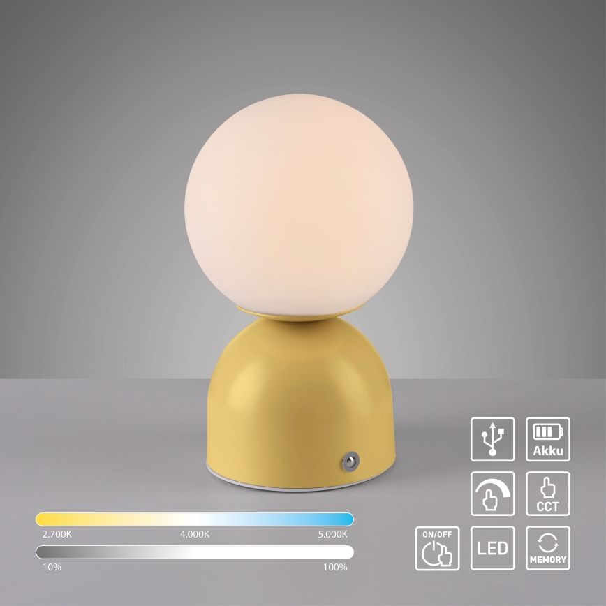 Schöner Wohnen 19218-81 - LED Stmívatelná dotyková nabíjecí stolní lampa RUDI LED/1,2W/5V 3000-6000K 1200 mAh žlutá