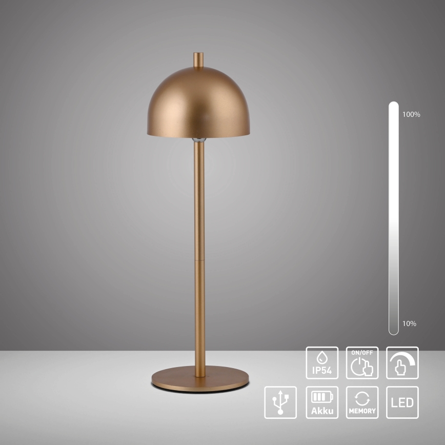 Schöner Wohnen 19244-12 - LED Stmívatelná dotyková nabíjecí venkovní stolní lampa BELLIS LED/2,5W/5V 2600 mAh IP54 zlatá