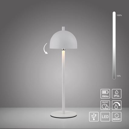 Schöner Wohnen 19244-16 - LED Stmívatelná dotyková nabíjecí venkovní stolní lampa BELLIS LED/2,5W/5V 2600 mAh IP54 bílá
