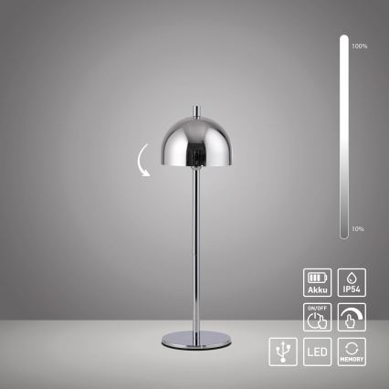 Schöner Wohnen 19244-17 - LED Stmívatelná dotyková nabíjecí venkovní stolní lampa BELLIS LED/2,5W/5V 2600 mAh IP54 lesklý chrom