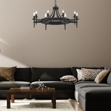 Searchlight - Lustr na řetězu CARTWHEEL 8xE14/60W/230V černá