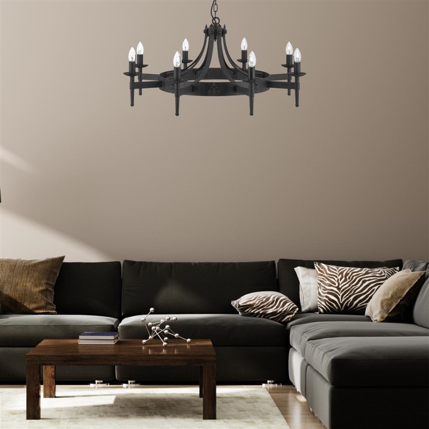 Searchlight - Lustr na řetězu CARTWHEEL 8xE14/60W/230V černá