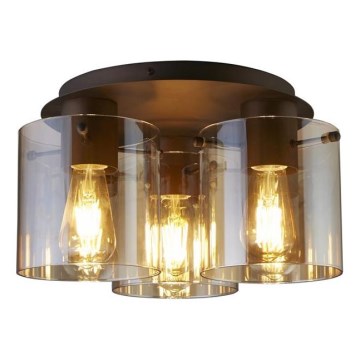 Searchlight - Stropní svítidlo SWEDEN 3xE27/60W/230V pr. 39 cm hnědá/kouřová