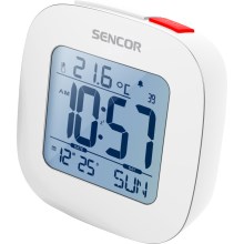 Sencor - Budík s LCD displejem a teploměrem 2xAAA bílá