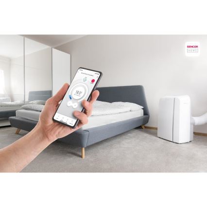 Sencor - Chytrá mobilní klimatizace 3v1 včetně kompletního příslušenství 1450W/230V 12000 BTU Wi-Fi bílá + dálkové ovládání