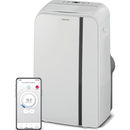 Sencor - Chytrá mobilní klimatizace 3v1 včetně kompletního příslušenství 1450W/230V 12000 BTU Wi-Fi bílá + dálkové ovládání