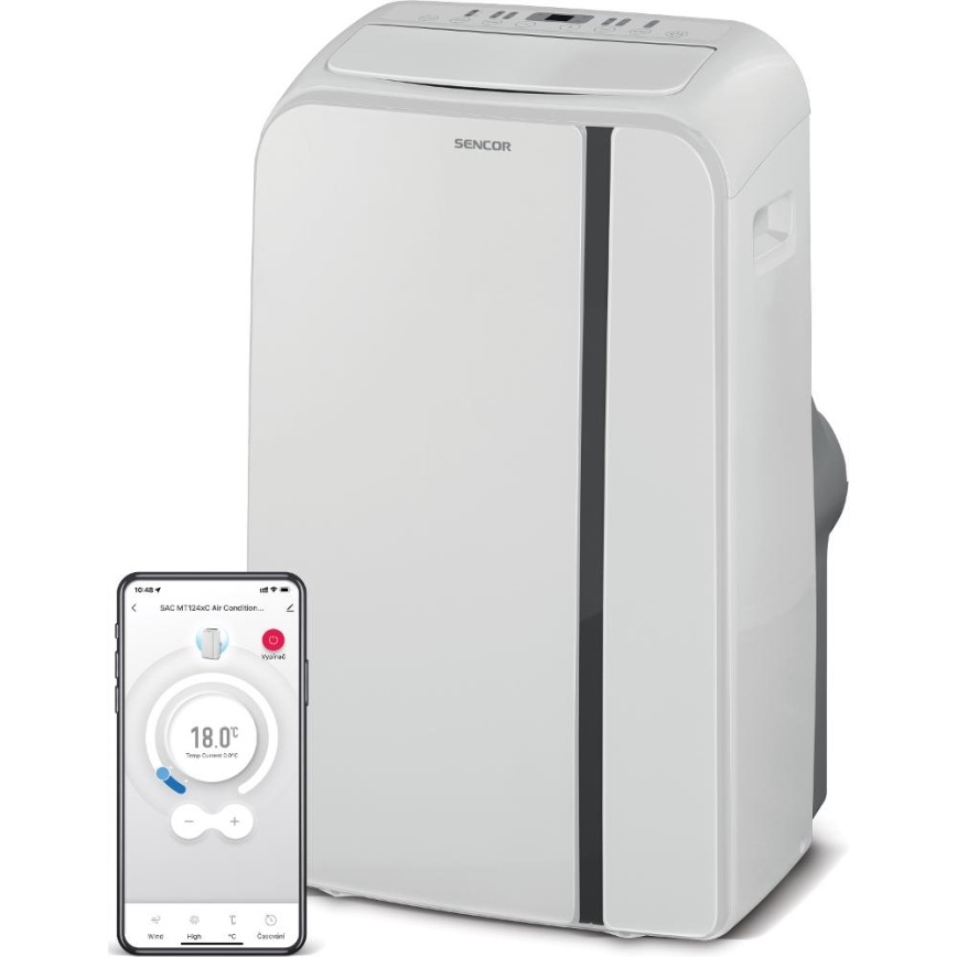 Sencor - Chytrá mobilní klimatizace 3v1 včetně kompletního příslušenství 1450W/230V 12000 BTU Wi-Fi bílá + dálkové ovládání