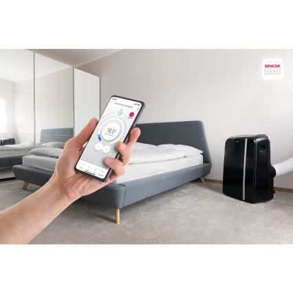 Sencor - Chytrá mobilní klimatizace 3v1 včetně kompletního příslušenství 1450W/230V 12000 BTU Wi-Fi černá + dálkové ovládání