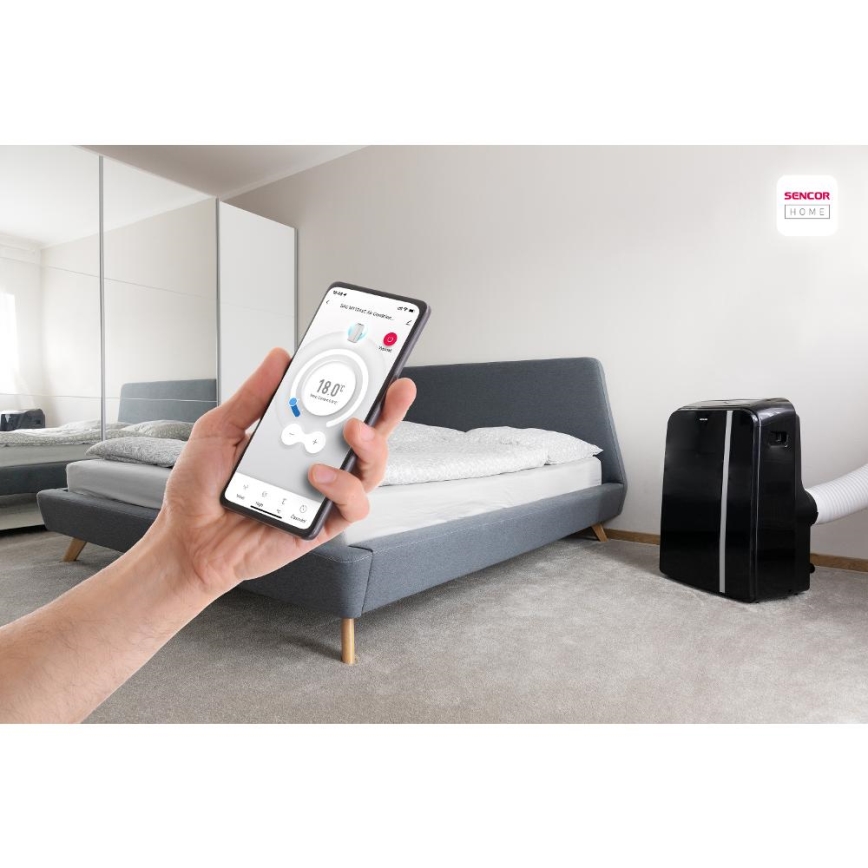 Sencor - Chytrá mobilní klimatizace 3v1 včetně kompletního příslušenství 1450W/230V 12000 BTU Wi-Fi černá + dálkové ovládání