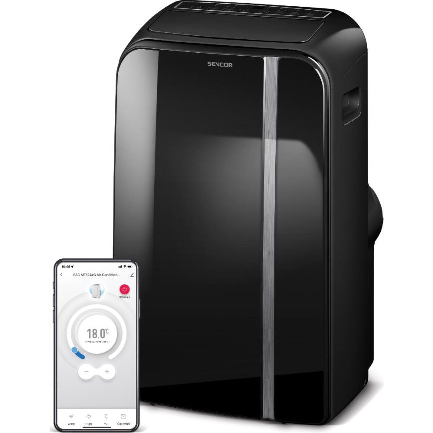 Sencor - Chytrá mobilní klimatizace 3v1 včetně kompletního příslušenství 1450W/230V 12000 BTU Wi-Fi černá + dálkové ovládání