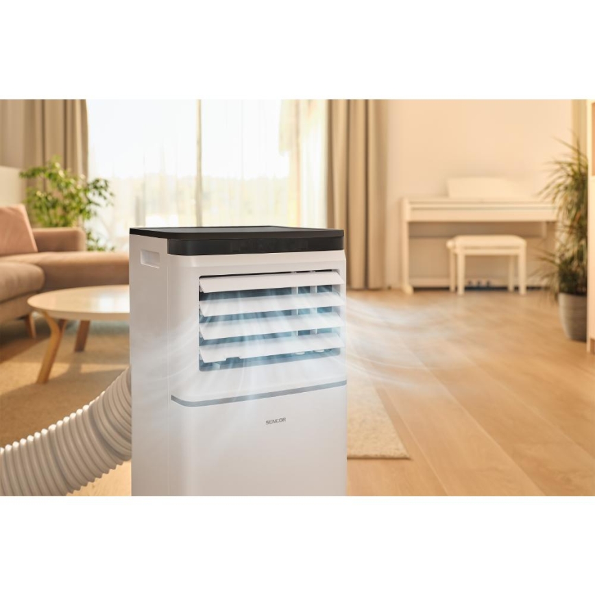 Sencor - Chytrá mobilní klimatizace 3v1 včetně kompletního příslušenství 760W/230V 7000 BTU Wi-Fi bílá + dálkové ovládání