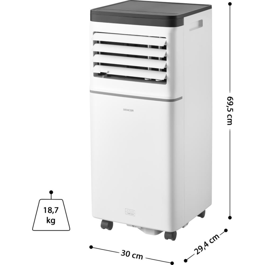 Sencor - Chytrá mobilní klimatizace 3v1 včetně kompletního příslušenství 760W/230V 7000 BTU Wi-Fi bílá + dálkové ovládání