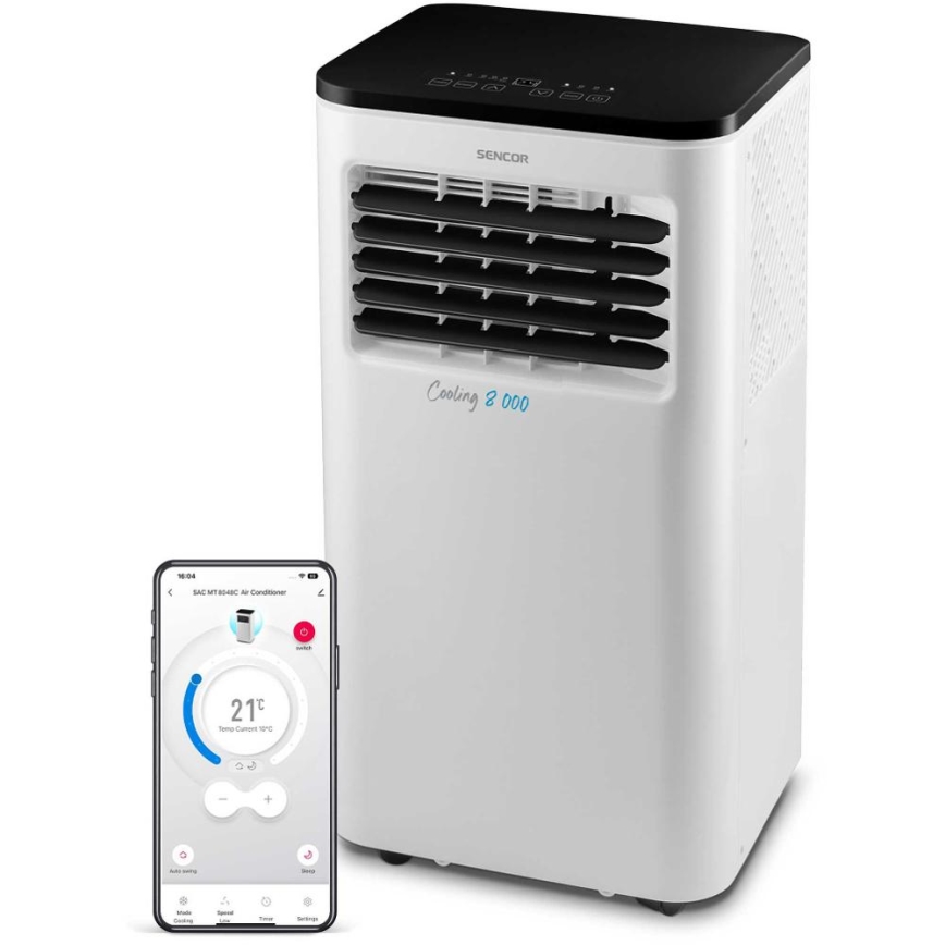 Sencor - Chytrá mobilní klimatizace 3v1 včetně kompletního příslušenství 805W/230V 8000 BTU Wi-Fi + dálkové ovládání