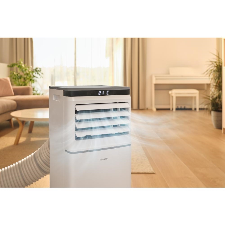 Sencor - Chytrá mobilní klimatizace 3v1 včetně kompletního příslušenství 815W/230V 8000 BTU Wi-Fi bílá + dálkové ovládání