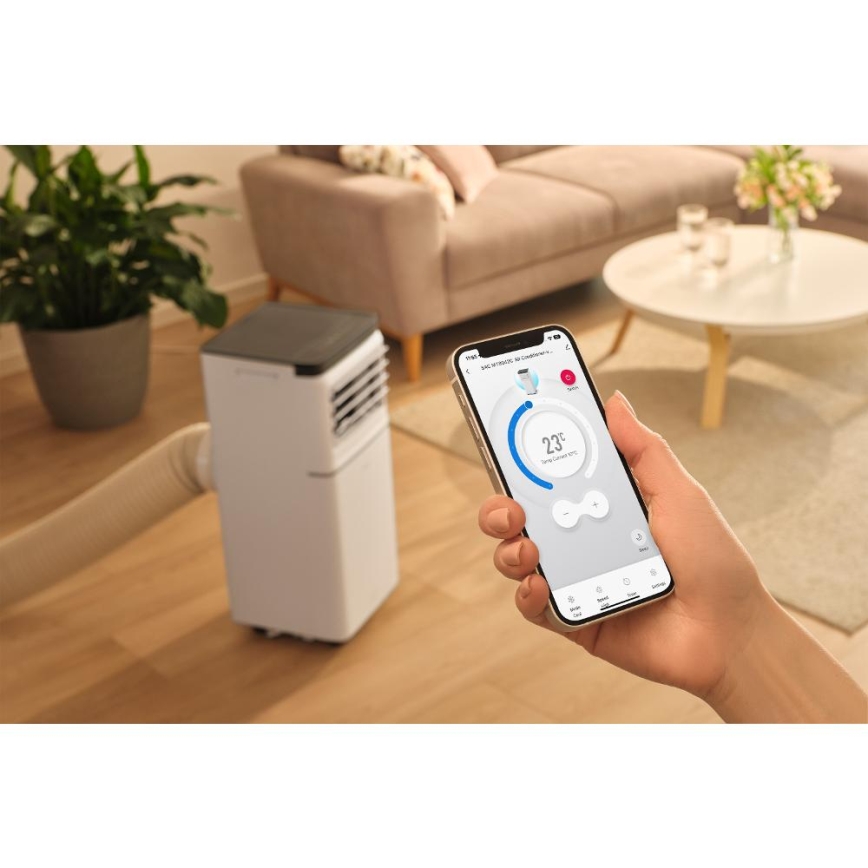 Sencor - Chytrá mobilní klimatizace 3v1 včetně kompletního příslušenství 815W/230V 8000 BTU Wi-Fi bílá + dálkové ovládání