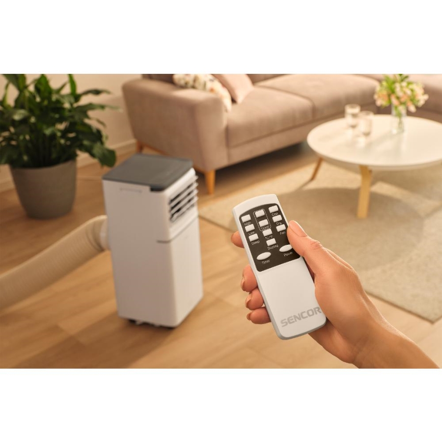 Sencor - Chytrá mobilní klimatizace 3v1 včetně kompletního příslušenství 815W/230V 8000 BTU Wi-Fi bílá + dálkové ovládání