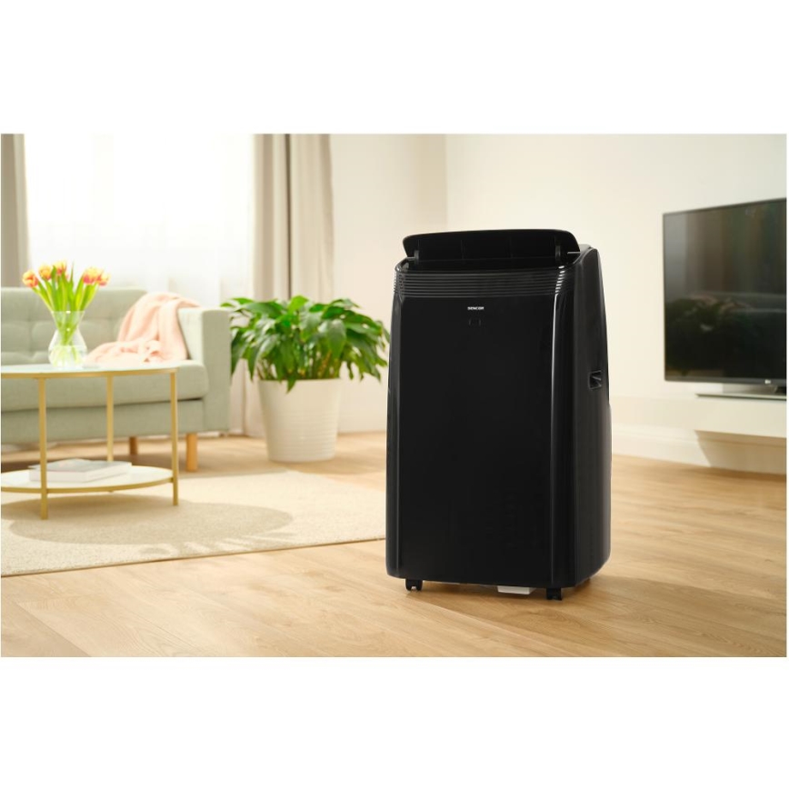 Sencor - Chytrá mobilní klimatizace 4v1 včetně kompletního příslušenství 900W/230V 9000 BTU Wi-Fi černá + dálkové ovládání