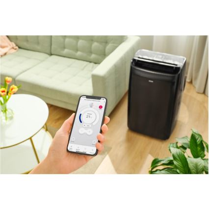 Sencor - Chytrá mobilní klimatizace 4v1 včetně kompletního příslušenství 900W/230V 9000 BTU Wi-Fi černá + dálkové ovládání
