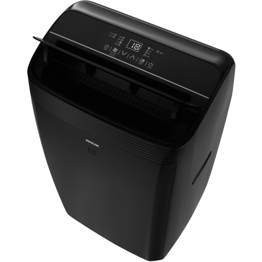 Sencor - Chytrá mobilní klimatizace 4v1 včetně kompletního příslušenství 900W/230V 9000 BTU Wi-Fi černá + dálkové ovládání