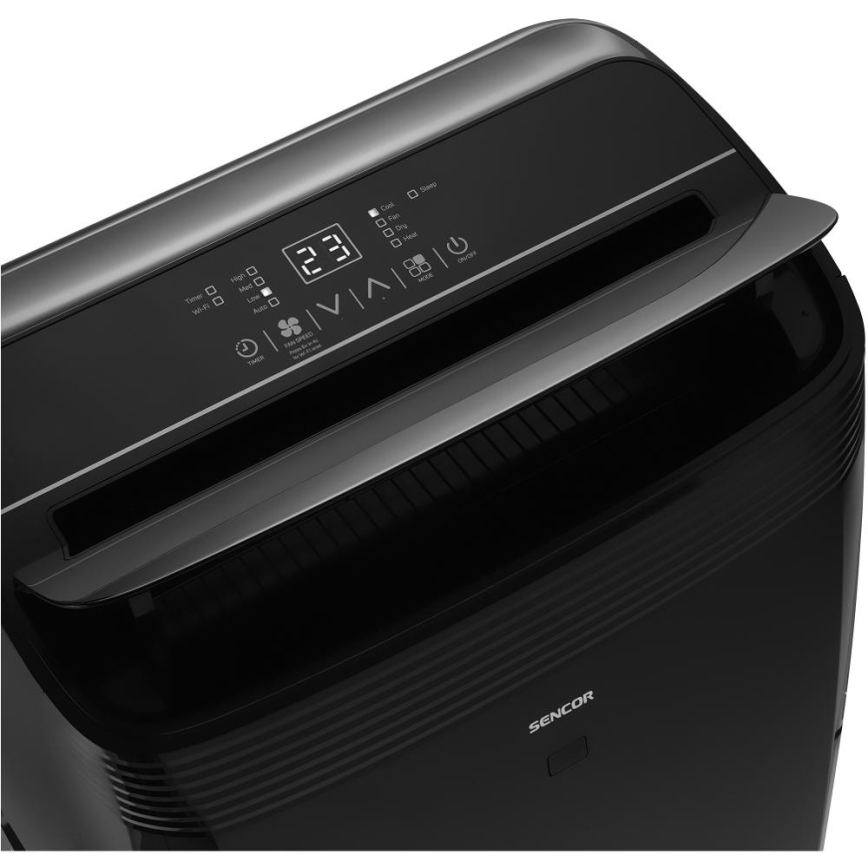 Sencor - Chytrá mobilní klimatizace 4v1 včetně kompletního příslušenství 900W/230V 9000 BTU Wi-Fi černá + dálkové ovládání