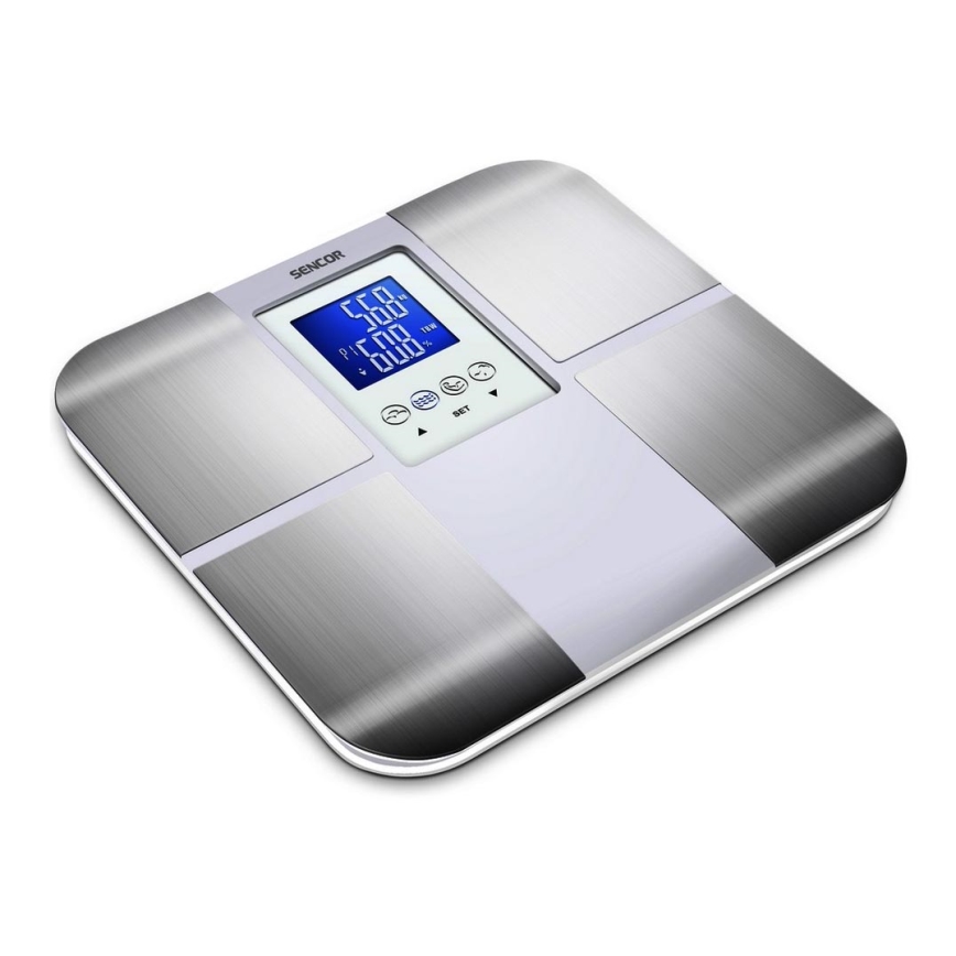 Sencor - Chytrá osobní fitness váha s LCD displejem 2xCR2032 nerez/bílá