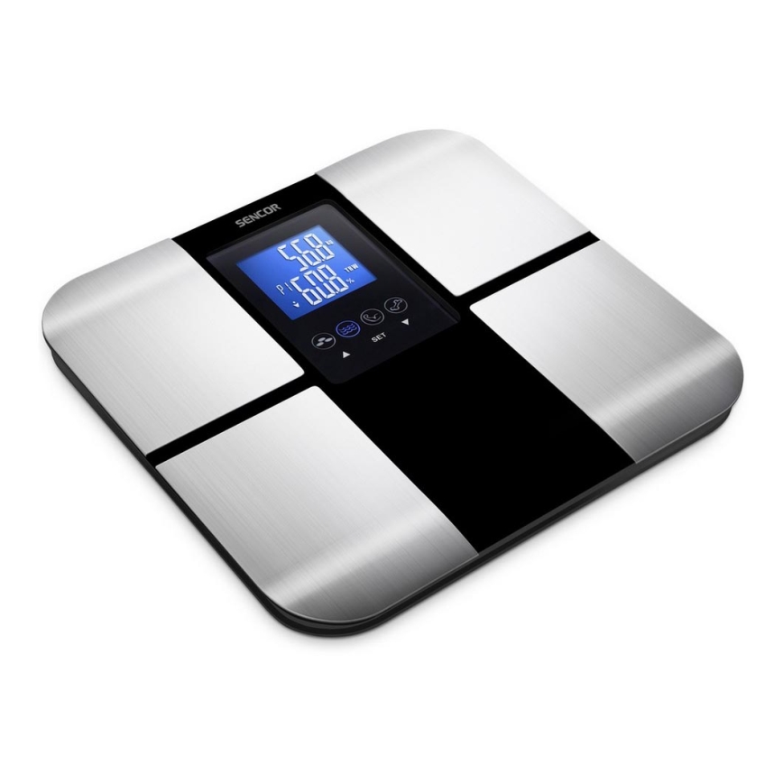 Sencor - Chytrá osobní fitness váha s LCD displejem 2xCR2032 nerez/černá