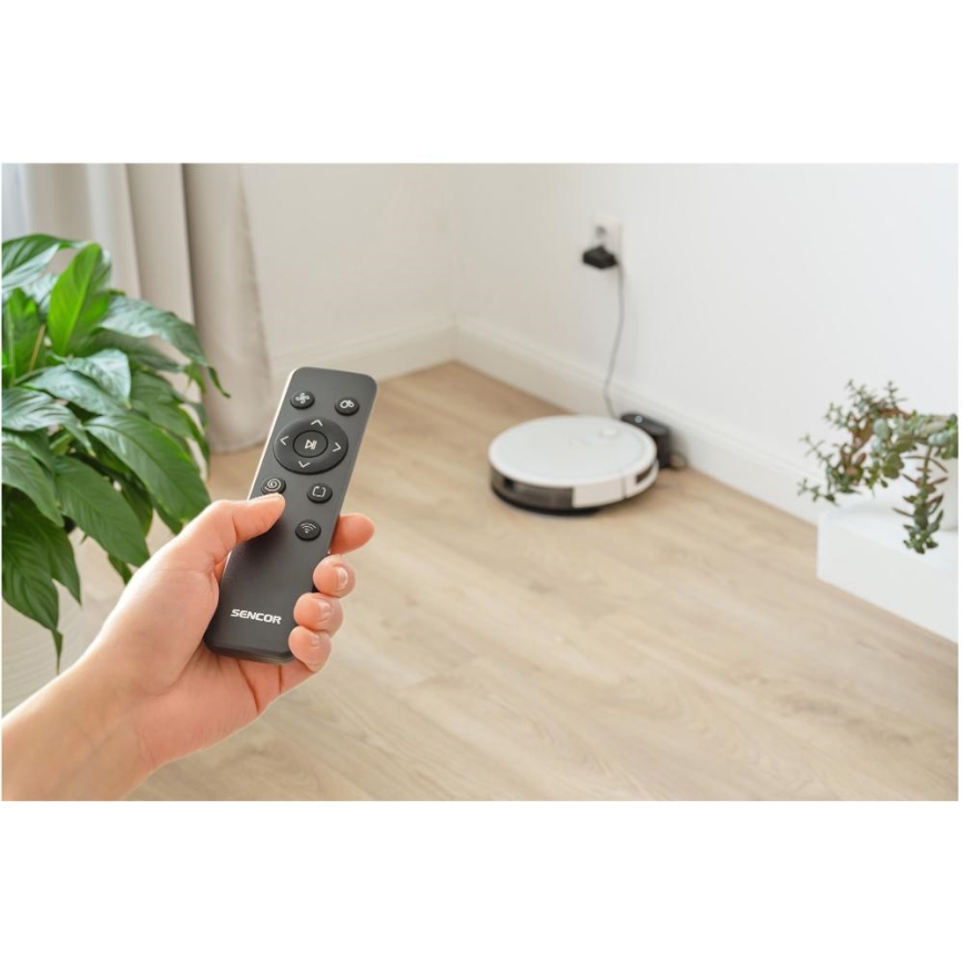 Sencor - Chytrý robotický vysavač s mopem 2v1 28W/2600 mAh Wi-Fi bílá + dálkové ovládání