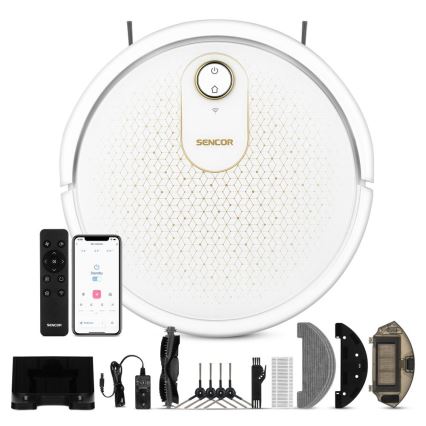 Sencor - Chytrý robotický vysavač s mopem 2v1 28W/2600 mAh Wi-Fi bílá + dálkové ovládání