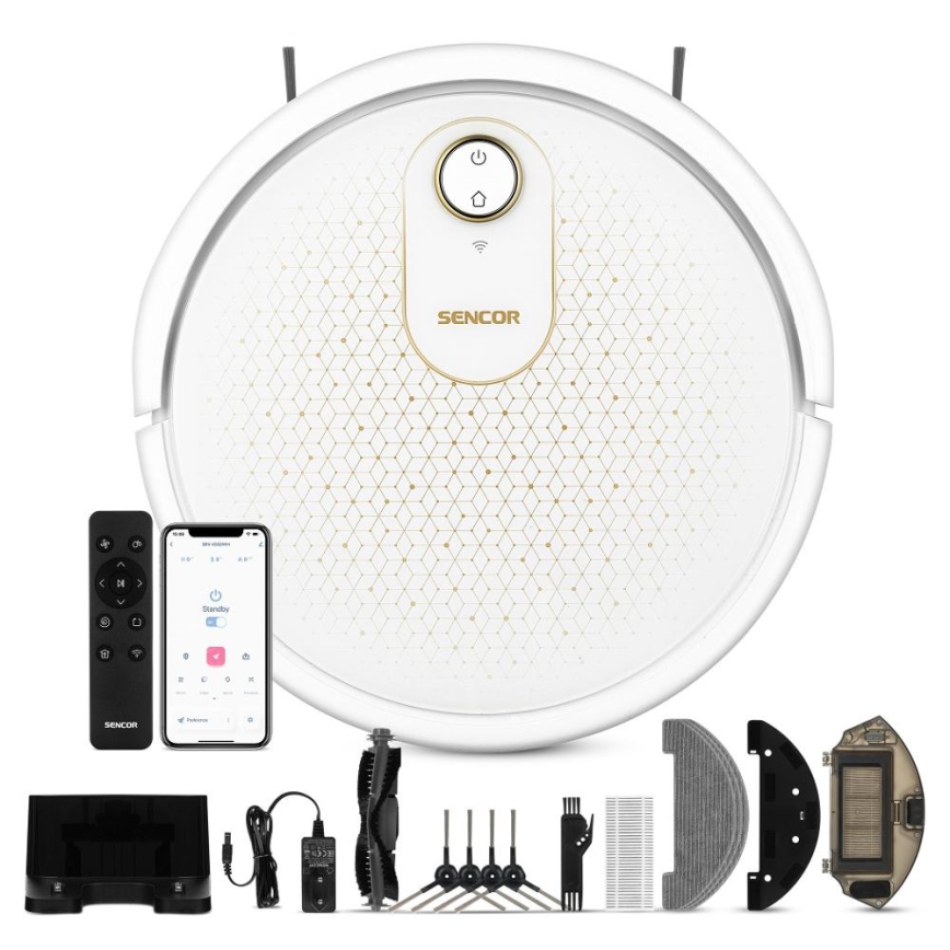 Sencor - Chytrý robotický vysavač s mopem 2v1 28W/2600 mAh Wi-Fi bílá + dálkové ovládání