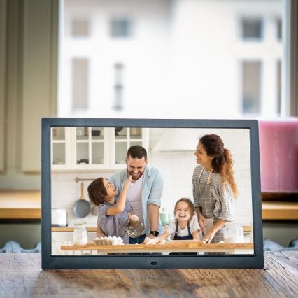 Sencor - Digitální fotorámeček 15,4 s reproduktorem 230V černá + dálkové ovládání