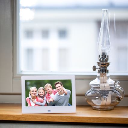 Sencor - Digitální fotorámeček 7 s reproduktorem 230V bílá + dálkové ovládání