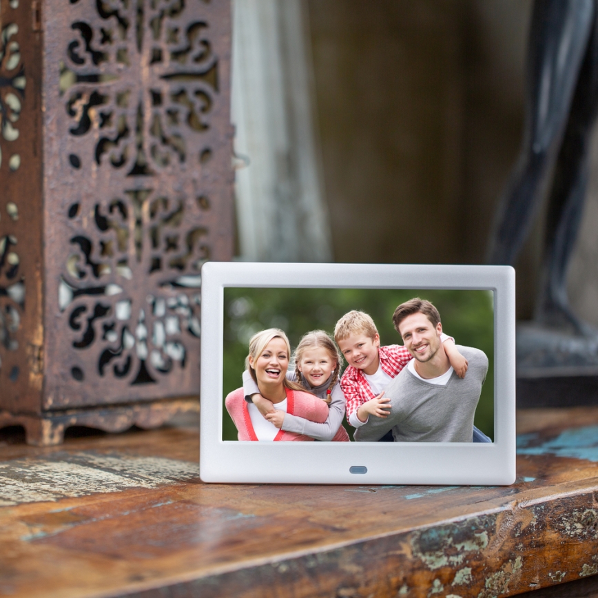 Sencor - Digitální fotorámeček 7 s reproduktorem 230V bílá + dálkové ovládání