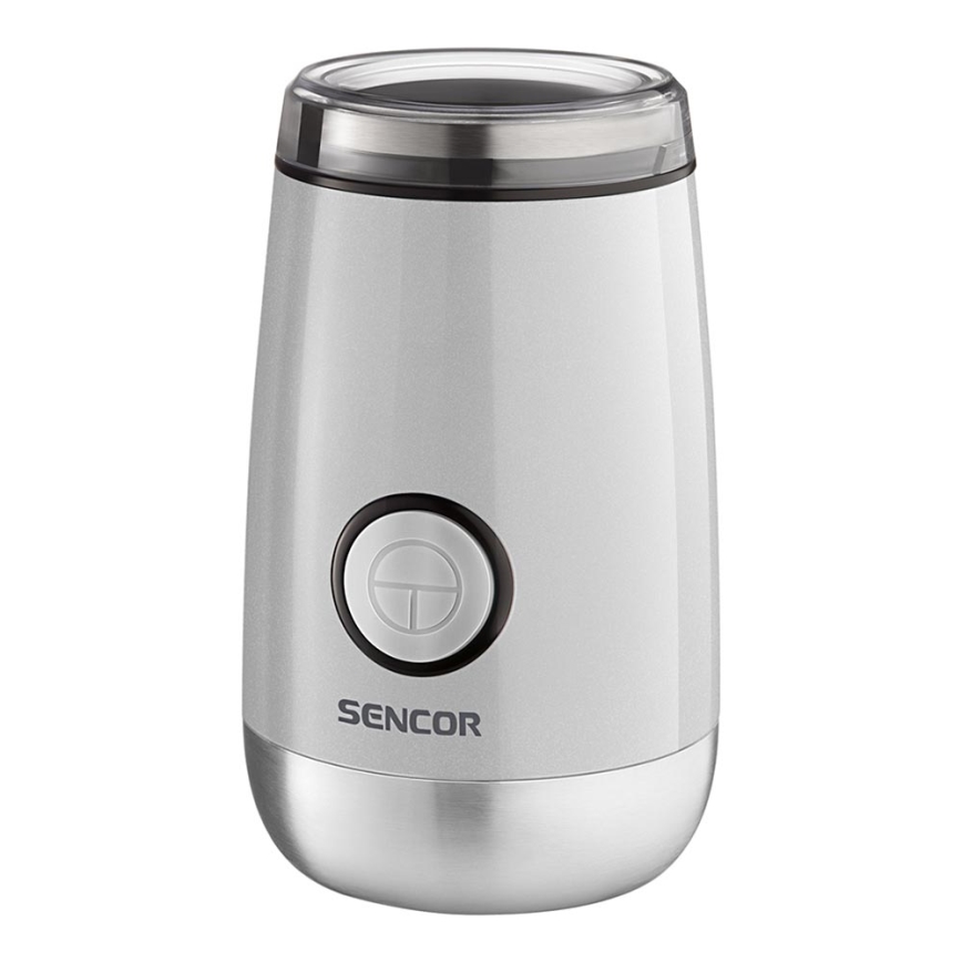 Sencor - Elektrický mlýnek na zrnkovou kávu 60 g 150W/230V bílá/matný chrom