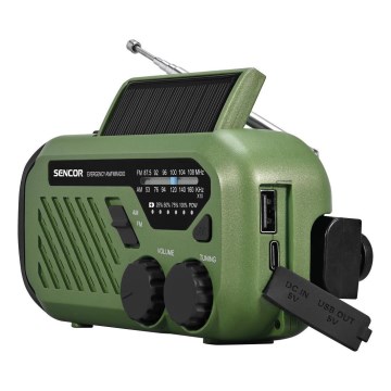 Sencor - Kempingové rádio s klikou, solárním panelem a LED svítilnou 5V/2000 mAh IPX4 zelená
