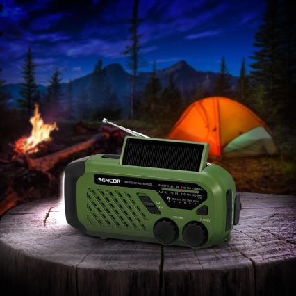 Sencor - Kempingové rádio se solárním panelem a LED svítilnou 5V/2000 mAh IPX4 zelená