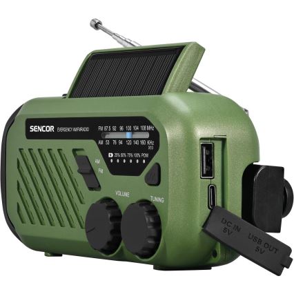 Sencor - Kempingové rádio se solárním panelem a LED svítilnou 5V/2000 mAh IPX4 zelená