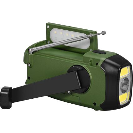 Sencor - Kempingové rádio se solárním panelem a LED svítilnou 5V/2000 mAh IPX4 zelená
