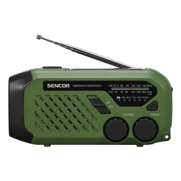 Sencor - Kempingové rádio se solárním panelem a LED svítilnou 5V/2000 mAh IPX4 zelená