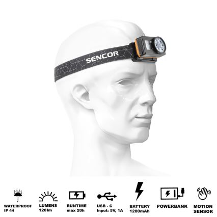 Sencor - LED Nabíjecí čelovka s funkcí powerbanky LED/5W/1200 mAh IP44