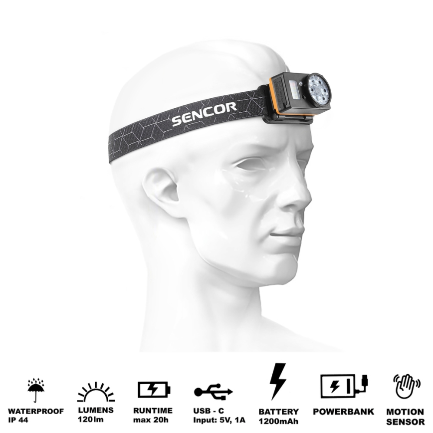 Sencor - LED Nabíjecí čelovka s funkcí powerbanky LED/5W/1200 mAh IP44