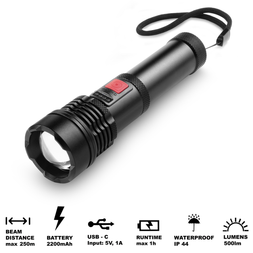 Sencor - LED Nabíjecí hliníková svítilna LED/5W/2200 mAh IP44