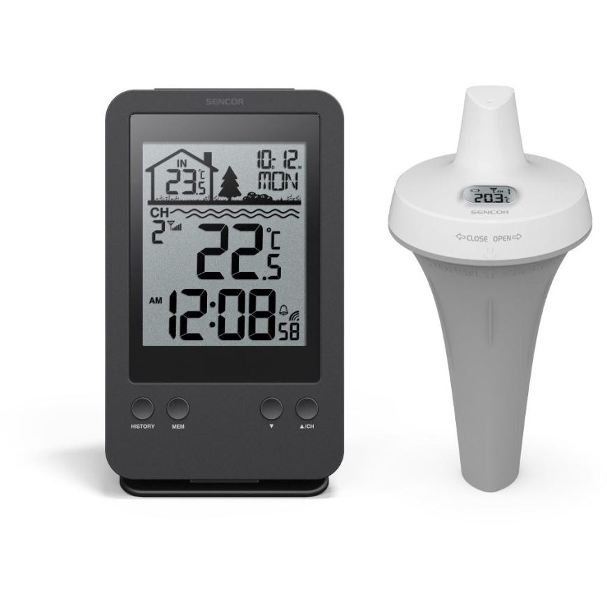 Sencor - Měřící stanice s bezdrátovým bazénovým plovoucím senzorem 2xAA + 2xAA IPX7