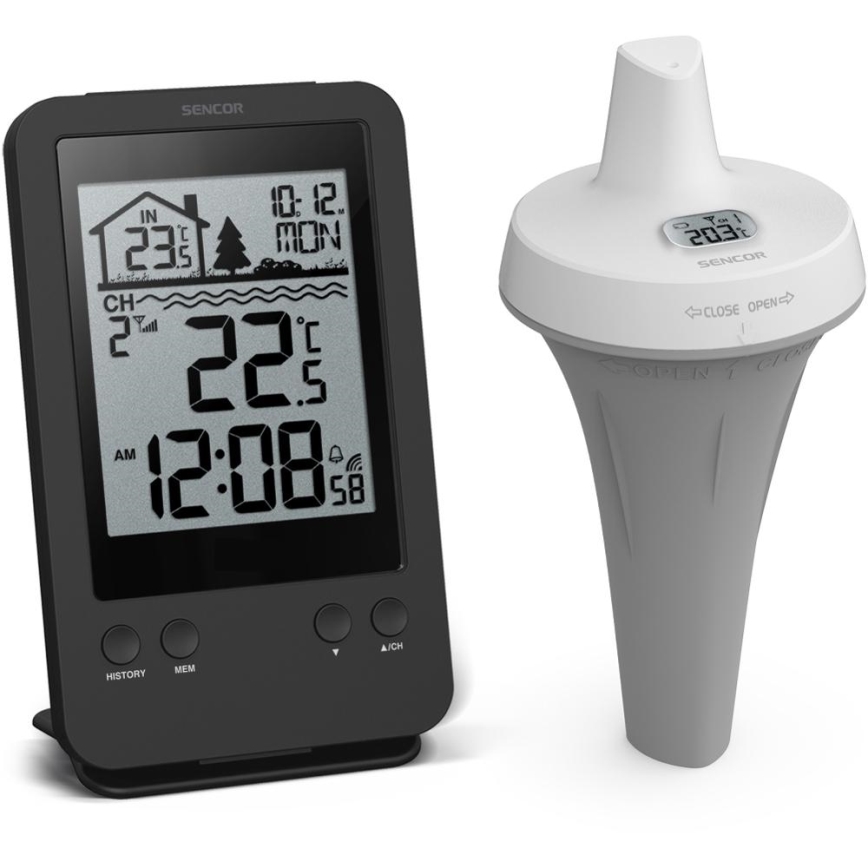 Sencor - Měřící stanice s bezdrátovým bazénovým plovoucím senzorem 2xAA + 2xAA IPX7